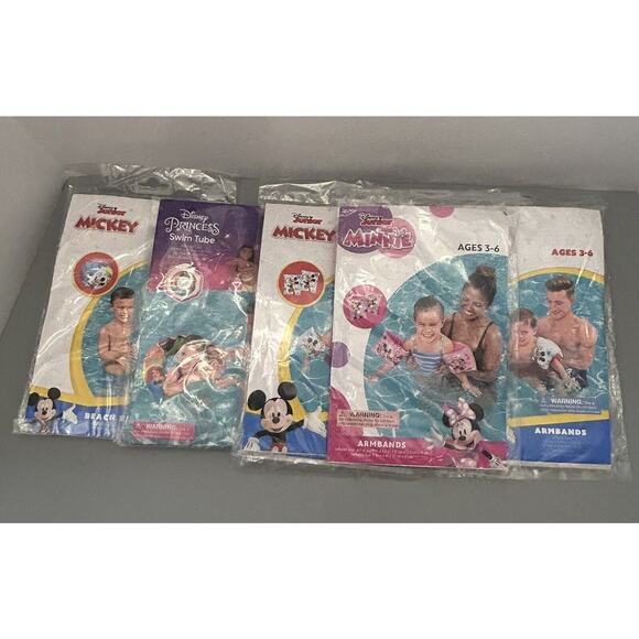 7 Disney Mickey Minnie Inflatable Armbands Floats Swim Ring, Beach Ball Pool Lot - Picture 1 of 5